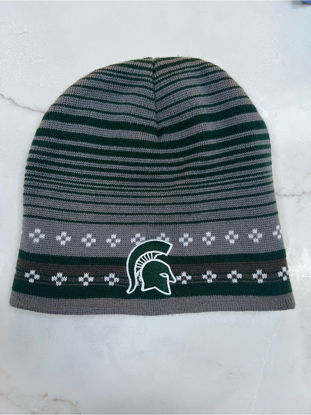 Captivating Headwear Michigan State Spartans Beanie Green Gray Stripe NWOT